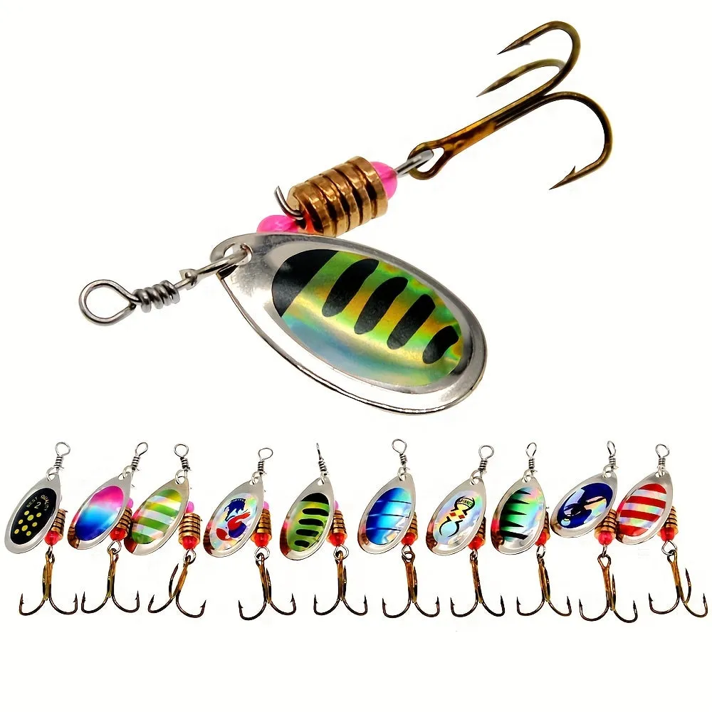 10pc Hard Metal Spinner Bait Kit for Bass Trout Salmon