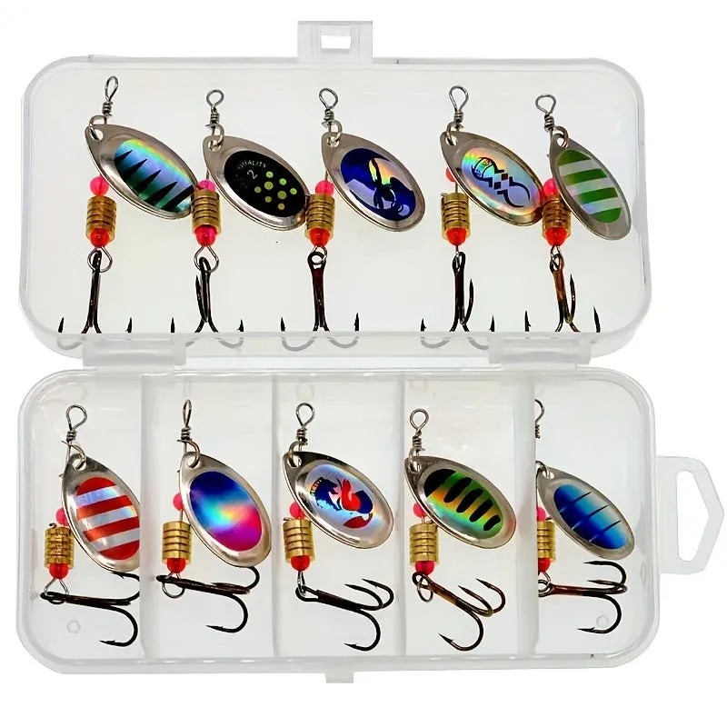 10pc Hard Metal Spinner Bait Kit for Bass Trout Salmon