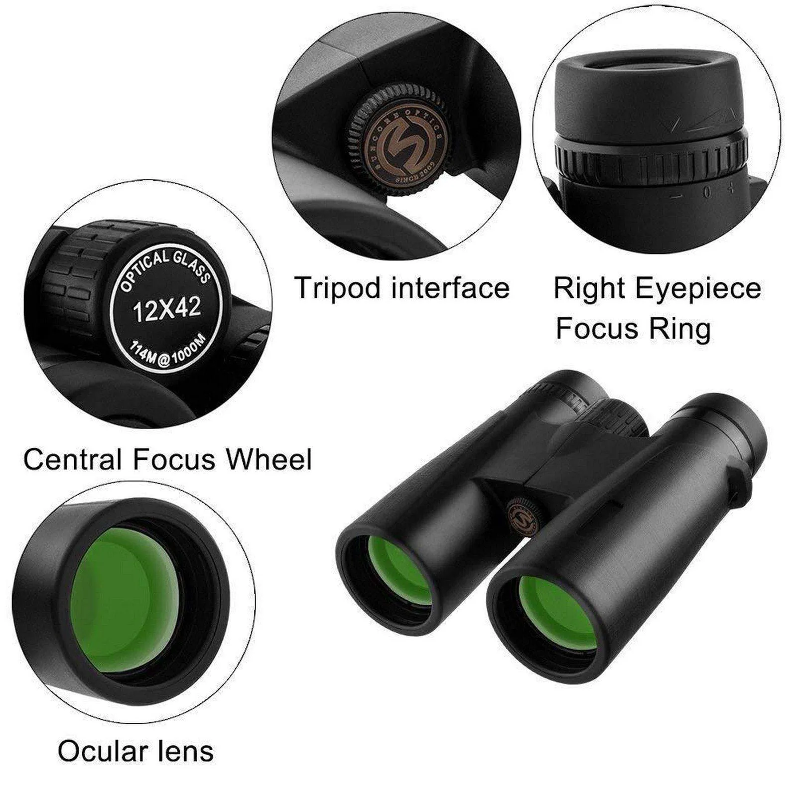 12x42 Zoom Binoculars Day/Night Vision Travel Outdoor HD Hunting Telescope  Case