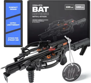 BALLISTA BAT Reverse with Buttstock Draw Compound Crossbow for Hunting, Fishing and Target - Fast 340 fps, Powerful 150 lbs, Lightweight 4 lbs