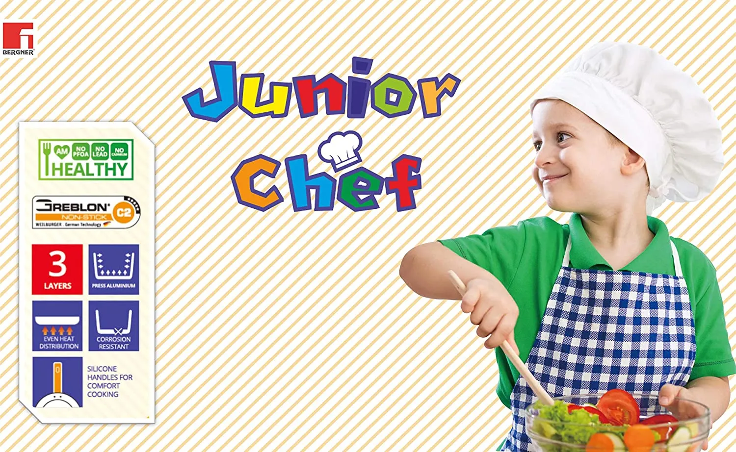 BERGNER JUINOR CHEF Non-Stick Casserole with Stainless Steel Lid,14 cm-BGIN-2123