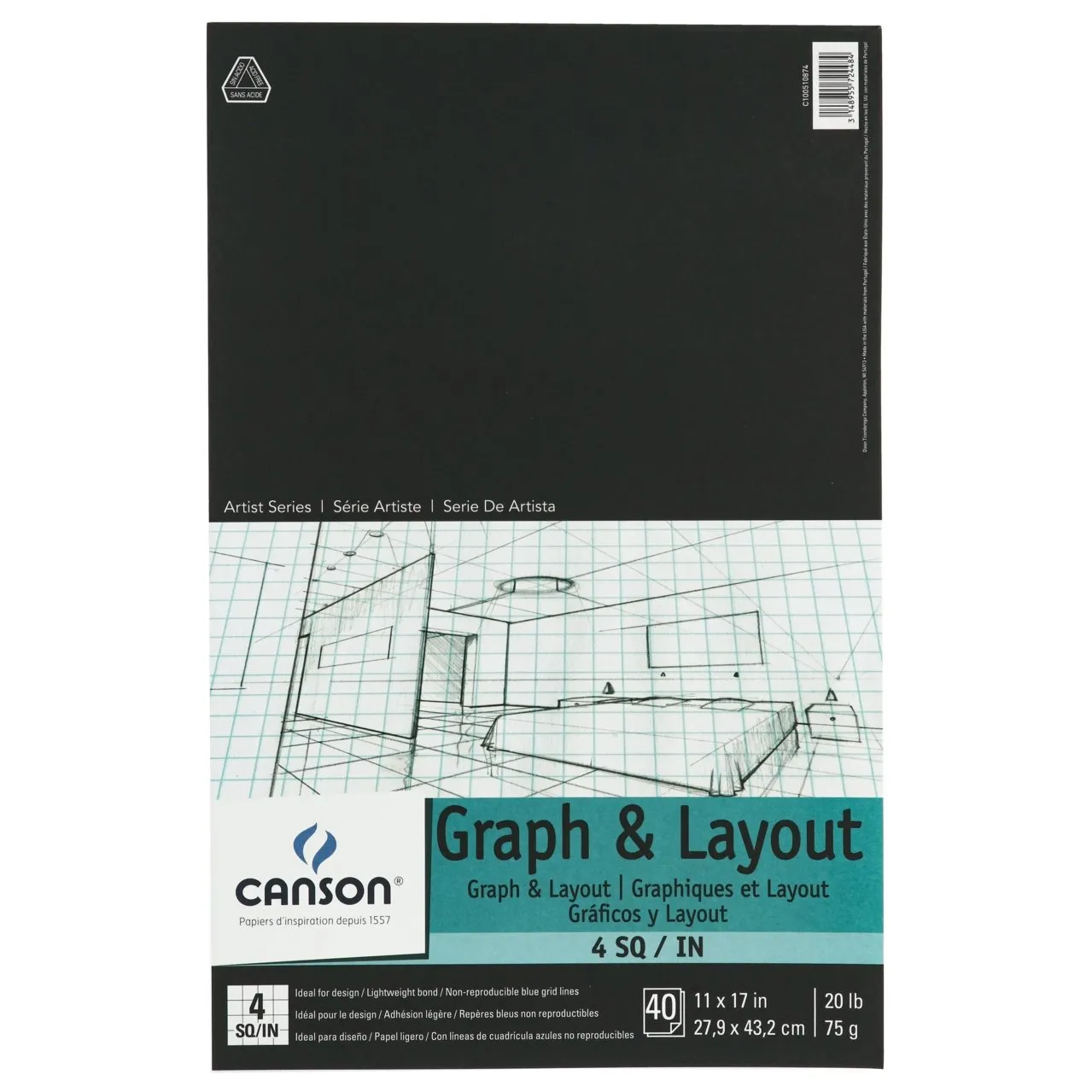 Canson Graph & Layout Paper Pad - 4 sq per inch 11X17