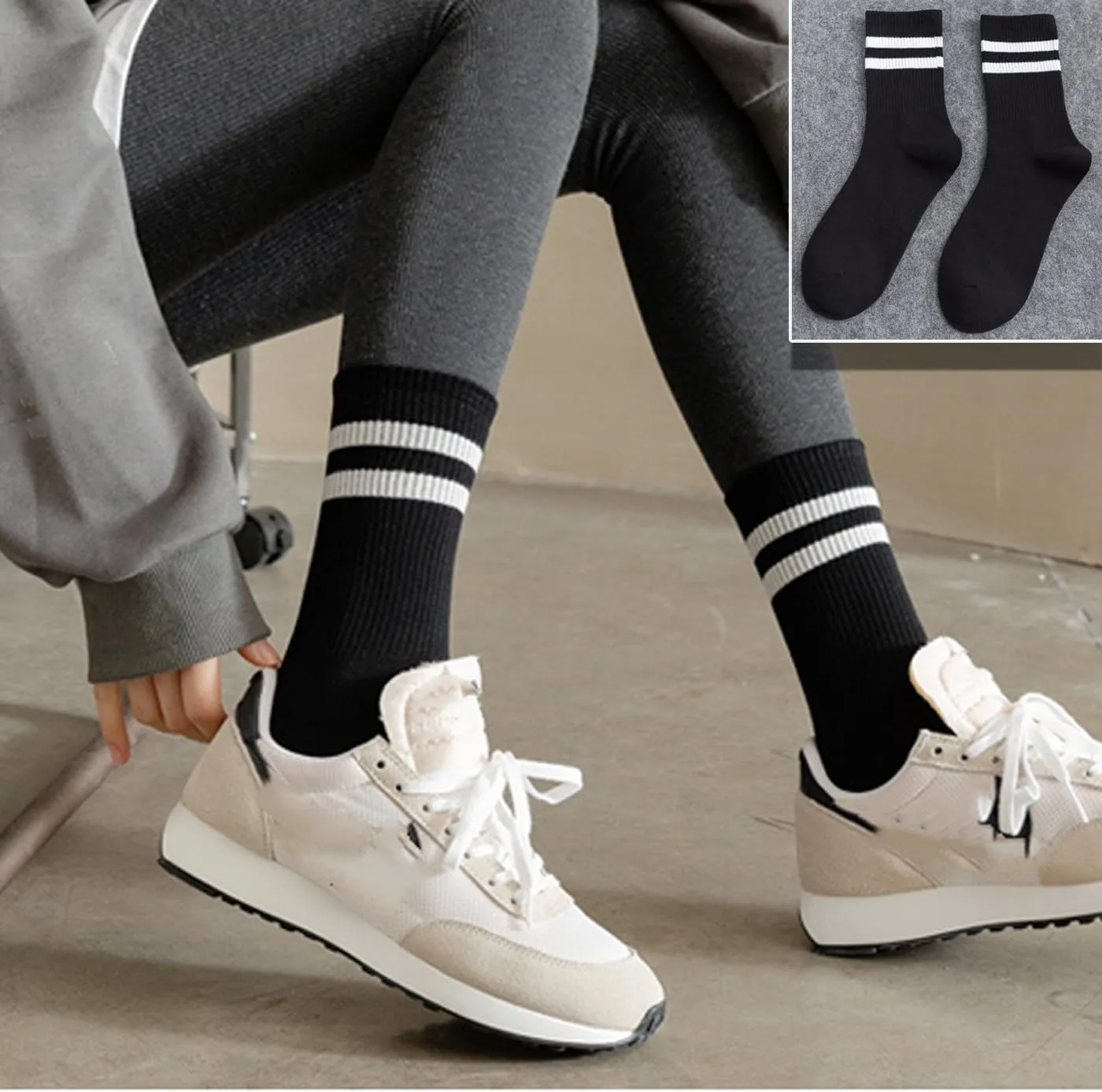 CHUNFO Womens Crew Socks Plaid Striped Casual Running Athletic White Grey Brown Checkerboard Crew Socks Size5-9