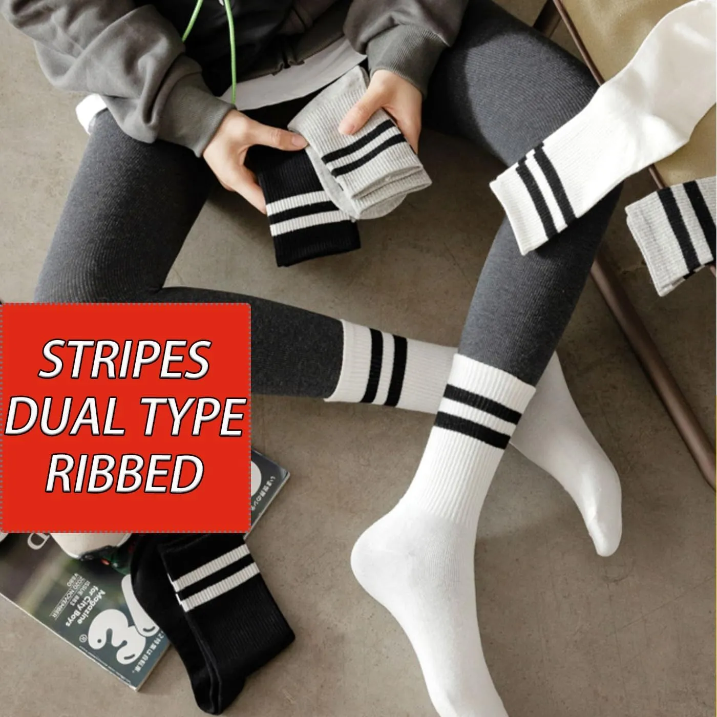 CHUNFO Womens Crew Socks Plaid Striped Casual Running Athletic White Grey Brown Checkerboard Crew Socks Size5-9