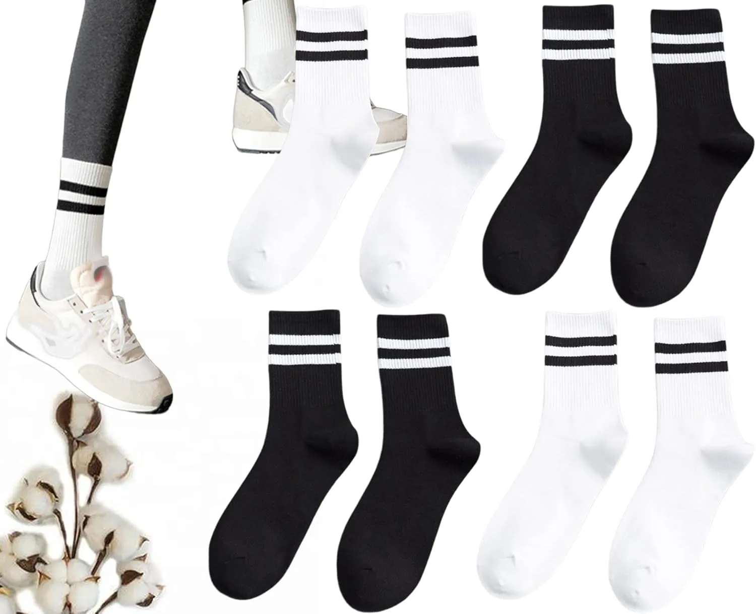 CHUNFO Womens Crew Socks Plaid Striped Casual Running Athletic White Grey Brown Checkerboard Crew Socks Size5-9