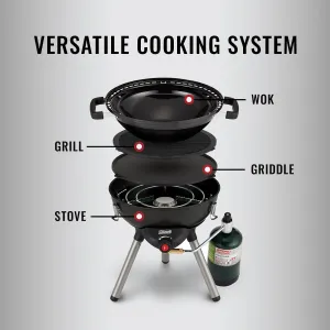 Coleman 4-in-1 Portable Propane Camping Stove, Includes Stove, Wok, Griddle & Grill; Camping Grill with Instastart Ignition, Grease Tray, & 7000 BTUs of Power for Camping, Tailgating, Grilling