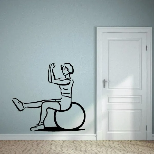 Female Using Exercise Ball Fitness Wall Decal - Vinyl Decal - Car Decal - MC046