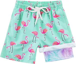 Funnycokid Boys Swim Trunks with Compression Liner Kids Anti-Chafe Swim Shorts Quick Dry Bathing Suit 5-16T