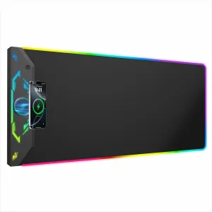 Gaming Mouse Pad, 15W Magnetic Wireless Charging Desk Mat, 35"x15.8" Large RGB Mouse Pad for Laptop/PC/Keyboard, 24 Light Effects, Non-Slip Base, Waterproof, with Adapter, Black