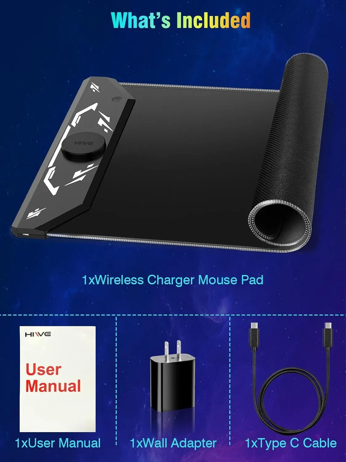 Gaming Mouse Pad, 15W Magnetic Wireless Charging Desk Mat, 35"x15.8" Large RGB Mouse Pad for Laptop/PC/Keyboard, 24 Light Effects, Non-Slip Base, Waterproof, with Adapter, Black