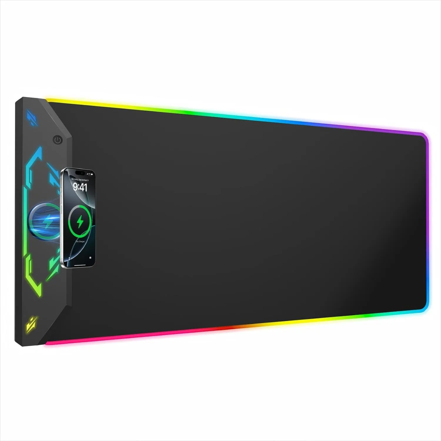 Gaming Mouse Pad, 15W Magnetic Wireless Charging Desk Mat, 35"x15.8" Large RGB Mouse Pad for Laptop/PC/Keyboard, 24 Light Effects, Non-Slip Base, Waterproof, with Adapter, Black