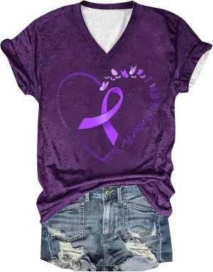 Heevina Alzheimers Awareness Shirts for Women I Will Remember for You Short Sleeve Shirt V Neck Floral Purple Tops