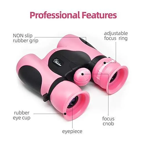 Kids Binoculars, 8x21 High-Resolution Real Optics, Pink or Blue