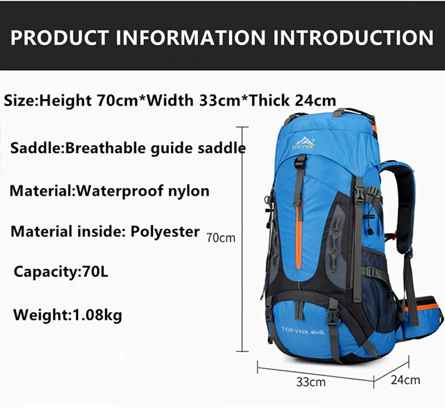 kingsea 70L Large Camping Hiking Backpack, Lightweight Nylon Trekking Rucksack,For Men Women Outdoor Large Capacity Sports Mountaineering Backpack Climbing Travel Waterproof Daypack