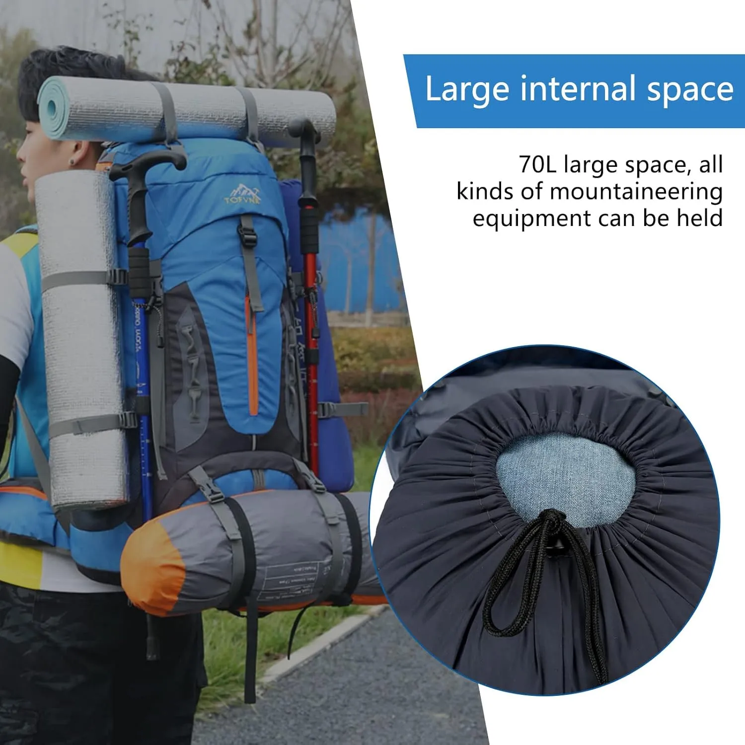 kingsea 70L Large Camping Hiking Backpack, Lightweight Nylon Trekking Rucksack,For Men Women Outdoor Large Capacity Sports Mountaineering Backpack Climbing Travel Waterproof Daypack