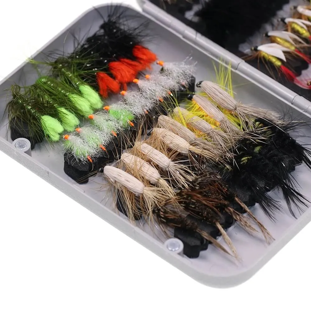 Kylebooker Fishing Dry Wet Flies Scud Nymph Midge Larvae Fishing Bait Box Trout Fishing Fly Hook Lures Carp Artificial Bait