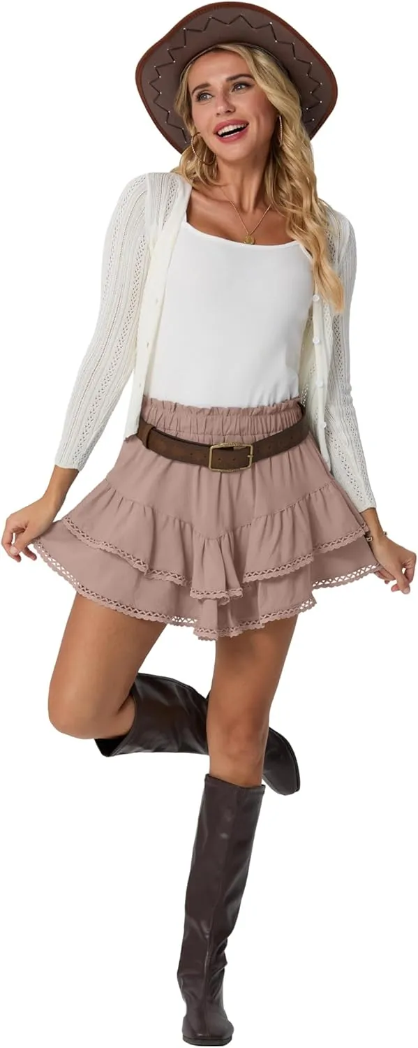 Lepunuo Boho Shorts for Women High Waisted Ruffle Tiered Flowy Skirts with Shorts Underneath Western Outfits Skorts