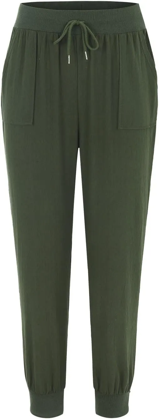Linen Pants For Women 2025 Petite Summer Drawstring Elastic High Waist Comfy 2025 Lounge Vacation Tapered Trousers