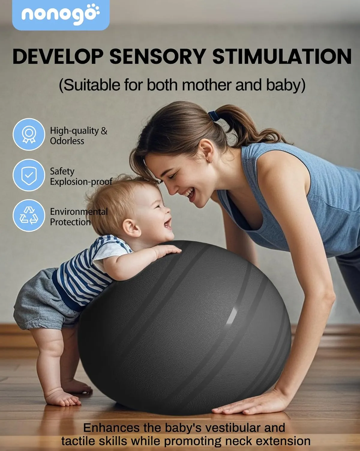 nonogo Birthing Ball for Pregnancy with Resistance Bands- Exercise Ball for Working Out, Yoga, Physical Therapy, Maternity Physio, Balance Stability Ball with Pump