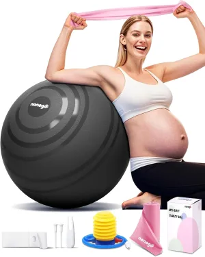 nonogo Birthing Ball for Pregnancy with Resistance Bands- Exercise Ball for Working Out, Yoga, Physical Therapy, Maternity Physio, Balance Stability Ball with Pump