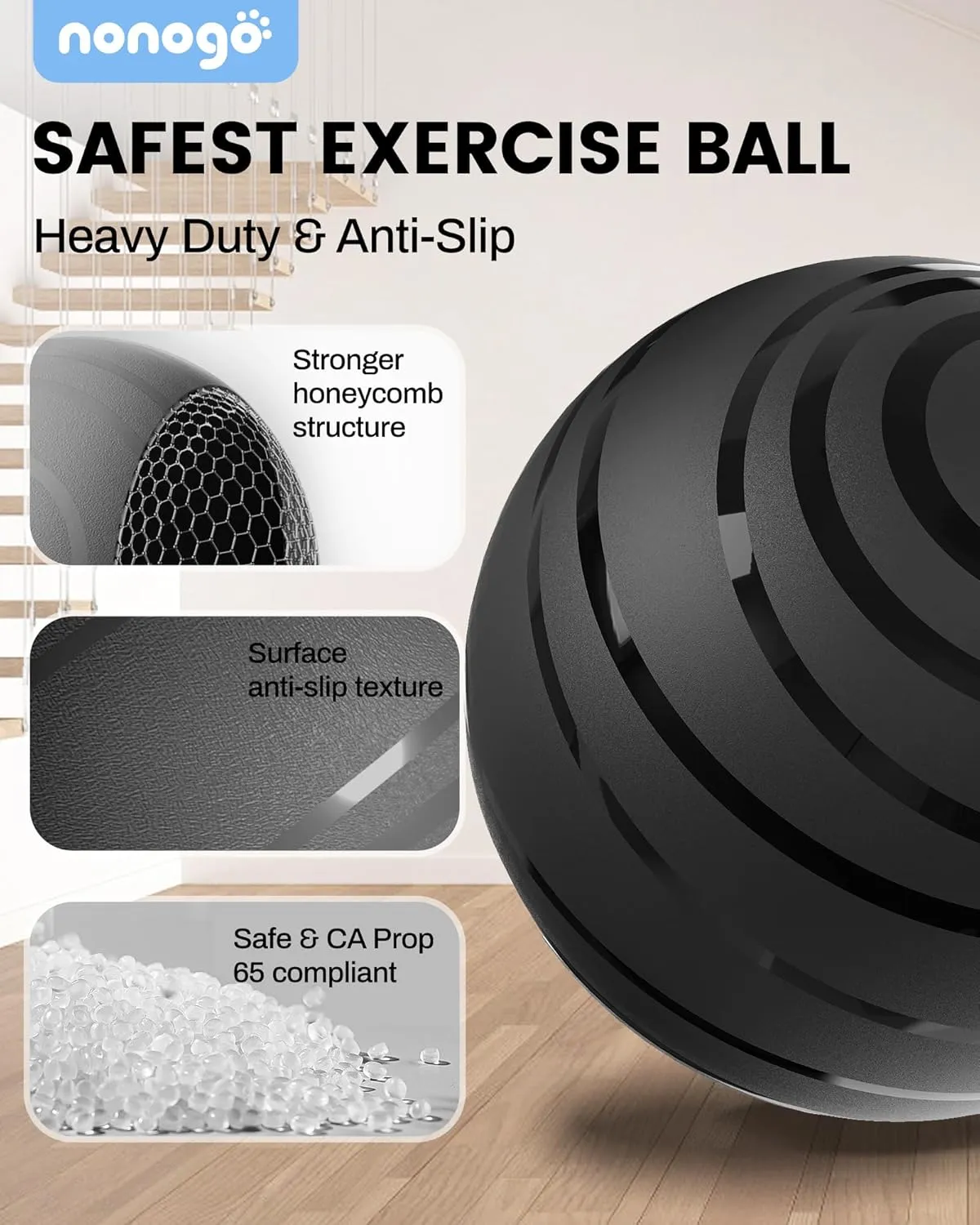 nonogo Birthing Ball for Pregnancy with Resistance Bands- Exercise Ball for Working Out, Yoga, Physical Therapy, Maternity Physio, Balance Stability Ball with Pump