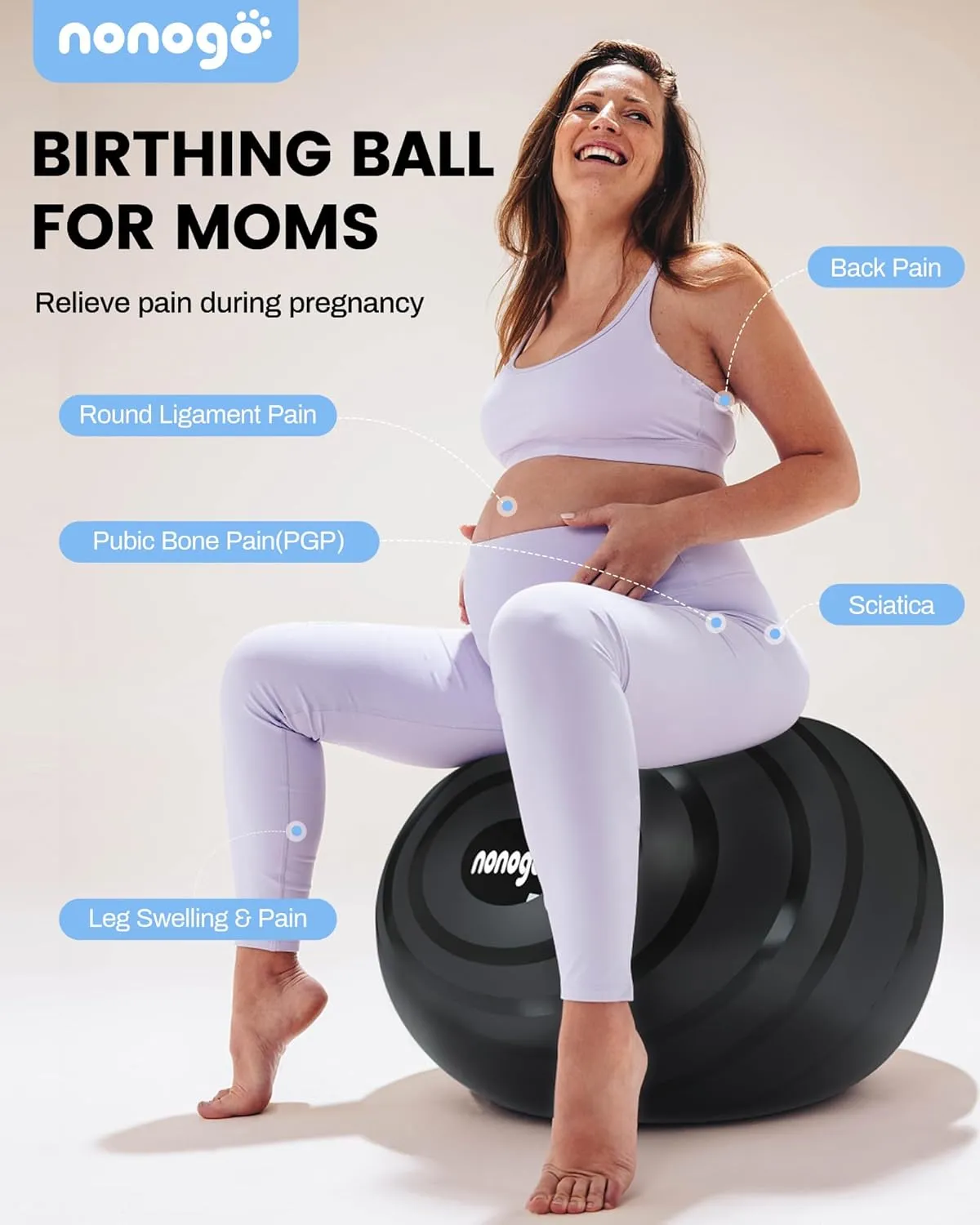 nonogo Birthing Ball for Pregnancy with Resistance Bands- Exercise Ball for Working Out, Yoga, Physical Therapy, Maternity Physio, Balance Stability Ball with Pump