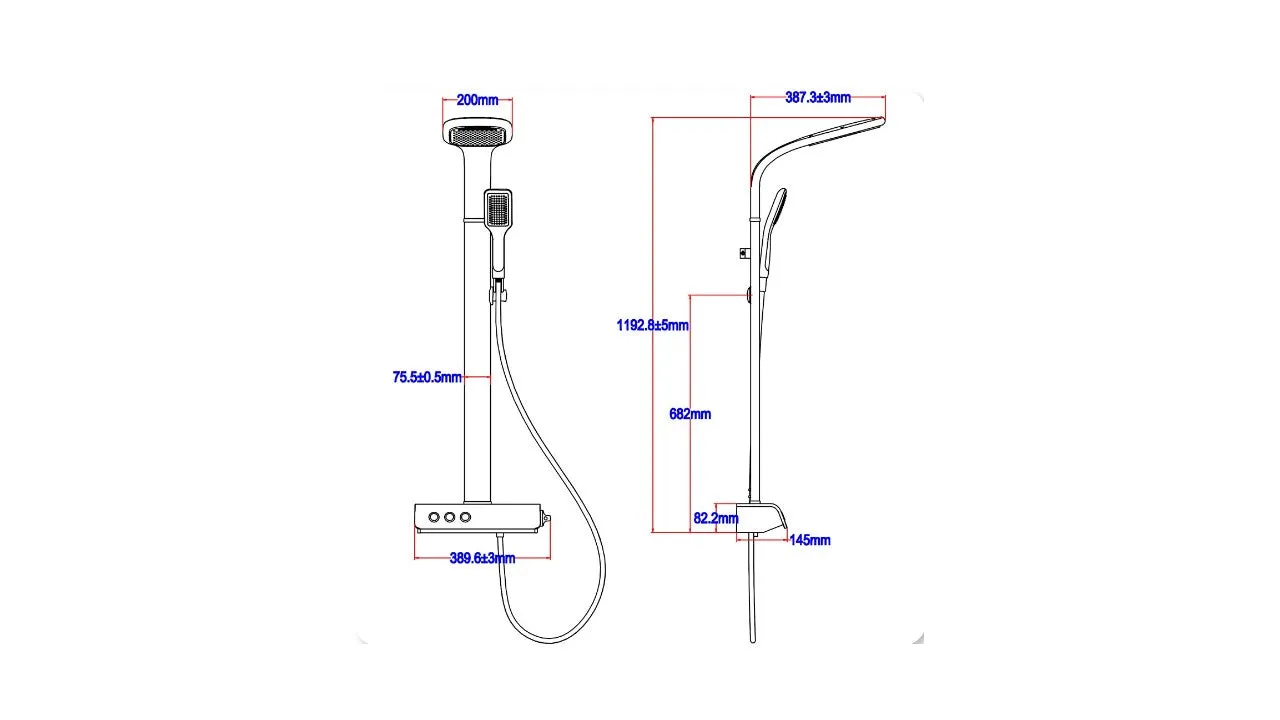 Nubian White Thermostatic Dual Rigid Riser Shower With Waterfall Function