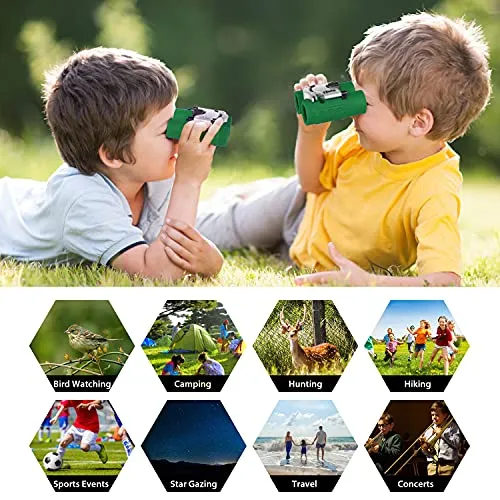 Obuby Real Binoculars for Kids Gifts for 3-12 Years Boys Girls 8x21 High-Resolution Optics Mini Compact Binocular Toys Shockproof Folding Small Telescope for Bird Watching,Travel, Camping, Green