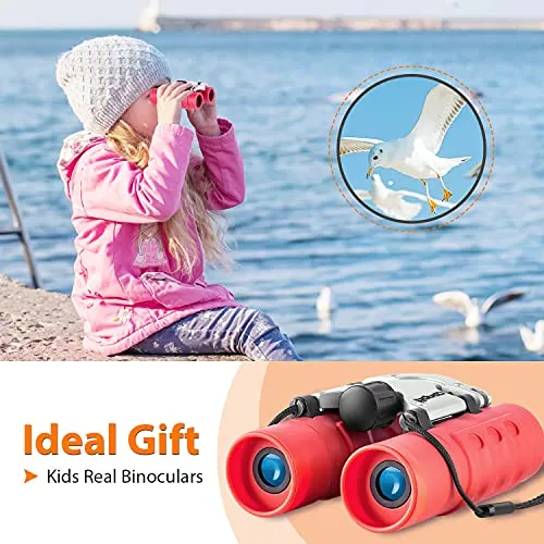 Obuby Real Binoculars for Kids Gifts for 3-12 Years Boys Girls 8x21 High-Resolution Optics Mini Compact Binocular Toys Shockproof Folding Small Telescope for Bird Watching,Travel, Camping,Red