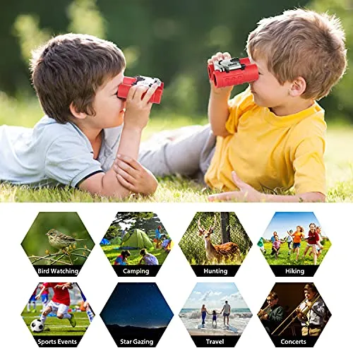 Obuby Real Binoculars for Kids Gifts for 3-12 Years Boys Girls 8x21 High-Resolution Optics Mini Compact Binocular Toys Shockproof Folding Small Telescope for Bird Watching,Travel, Camping,Red