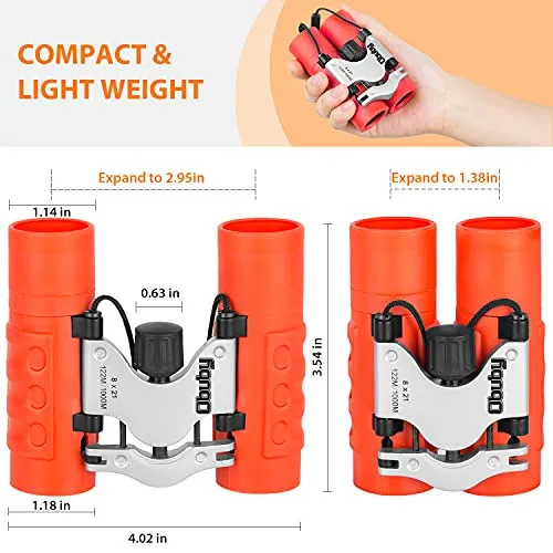 Obuby Real Binoculars for Kids Gifts for 3-12 Years Boys Girls 8x21 High-Resolution Optics Mini Compact Binocular Toys Shockproof Folding Small Telescope for Bird Watching,Travel, Camping,Red