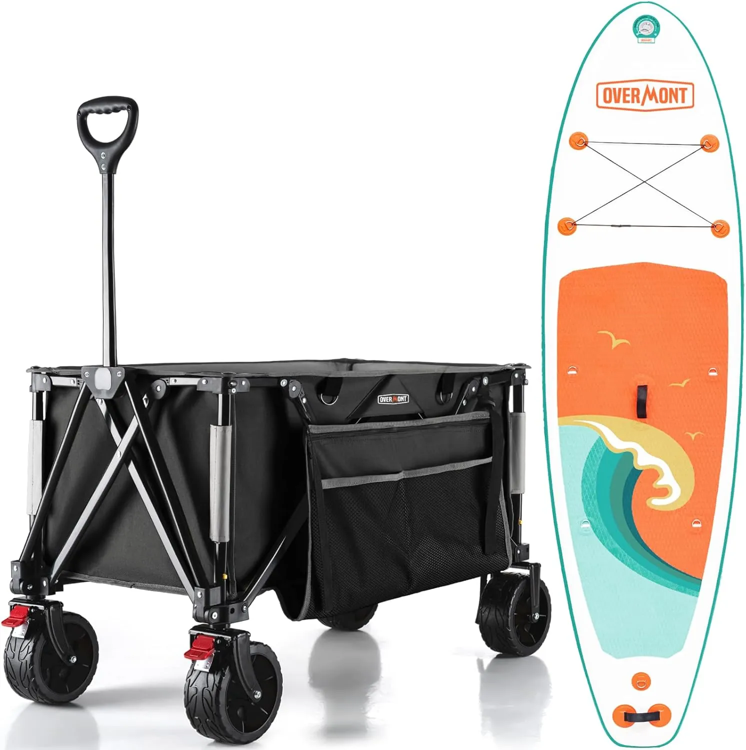 Overmont SUP 106x33 Inflatable Stand Up Paddleboard Non-Slip Lightweight & Foldable   Overmont Collapsible Wagon Cart with Wheels Combo