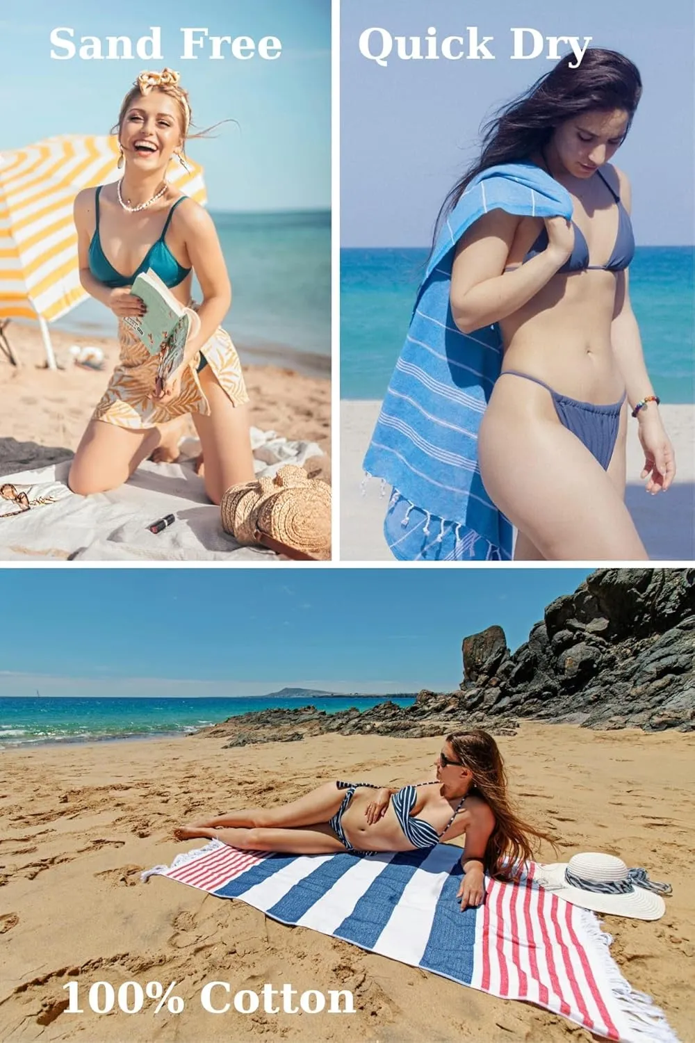 Park & Oz Turkish Beach Towel  Oversized 100% Cotton, Quick-Dry, Absorbent, Sand-Free Blanket (72 x 40)  Extra Large, Lightweight Pool Towel for Adults, Women, Men  Sand Resistant & Perfect Travel