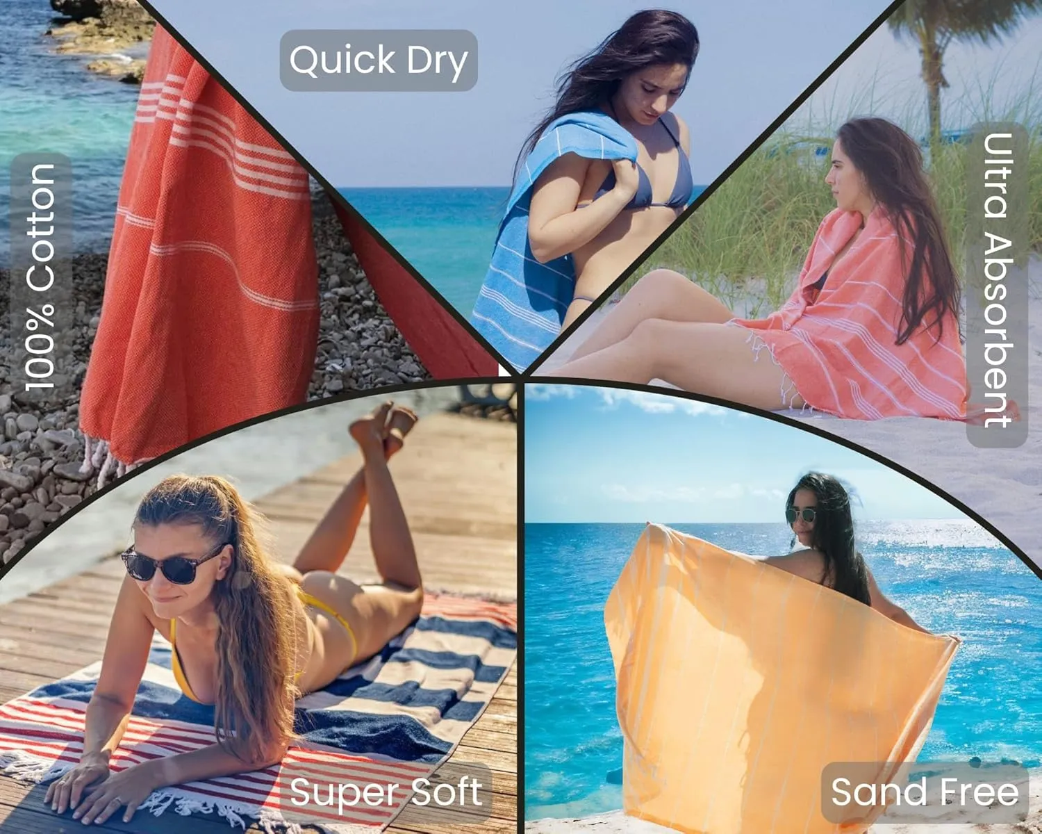 Park & Oz Turkish Beach Towel  Oversized 100% Cotton, Quick-Dry, Absorbent, Sand-Free Blanket (72 x 40)  Extra Large, Lightweight Pool Towel for Adults, Women, Men  Sand Resistant & Perfect Travel