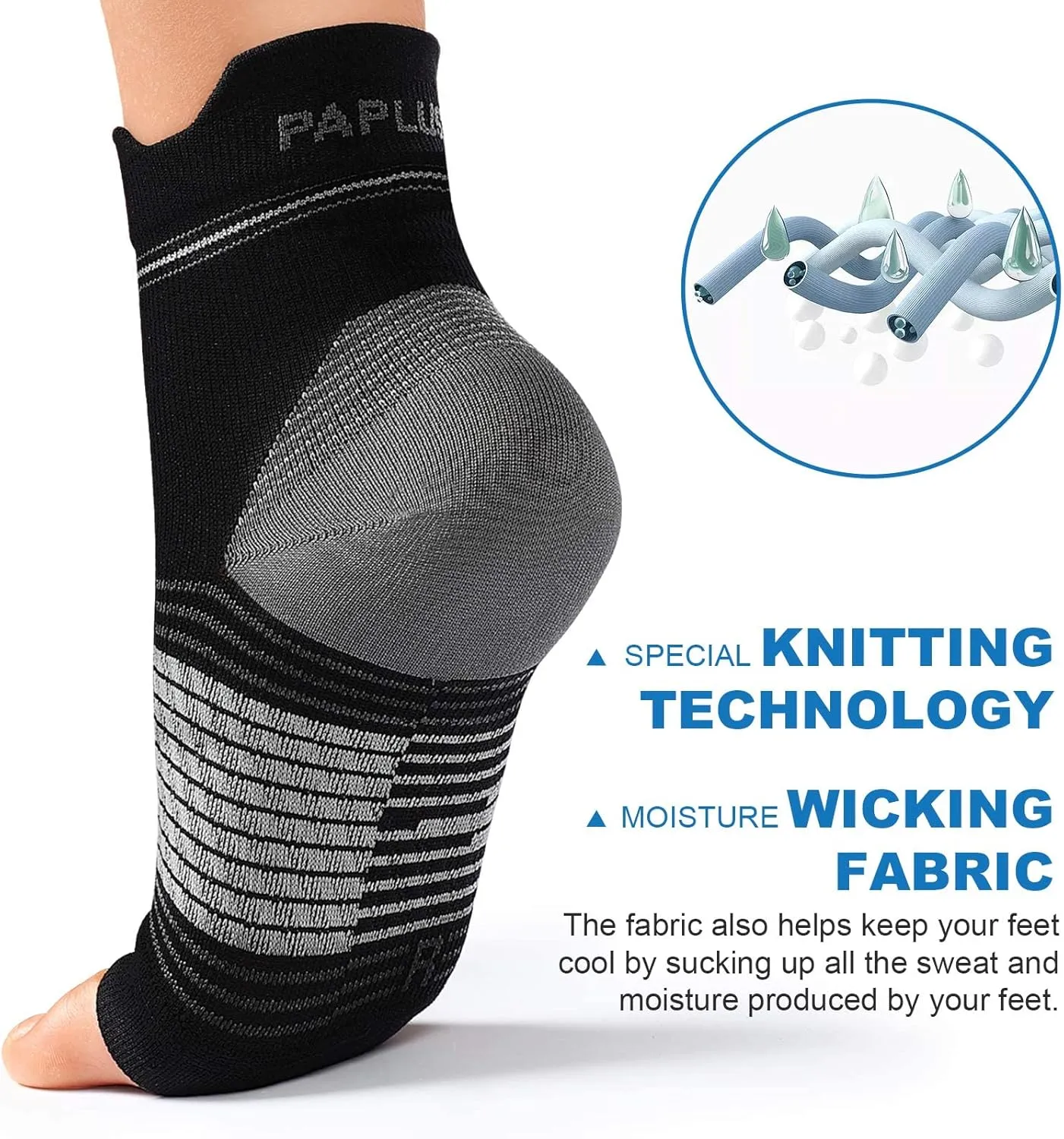 Plantar Fasciitis Sock (6 Pairs) for Men and Women, Compression Foot Sleeves with Arch and Ankle Support (Black, Gray, White, Medium)