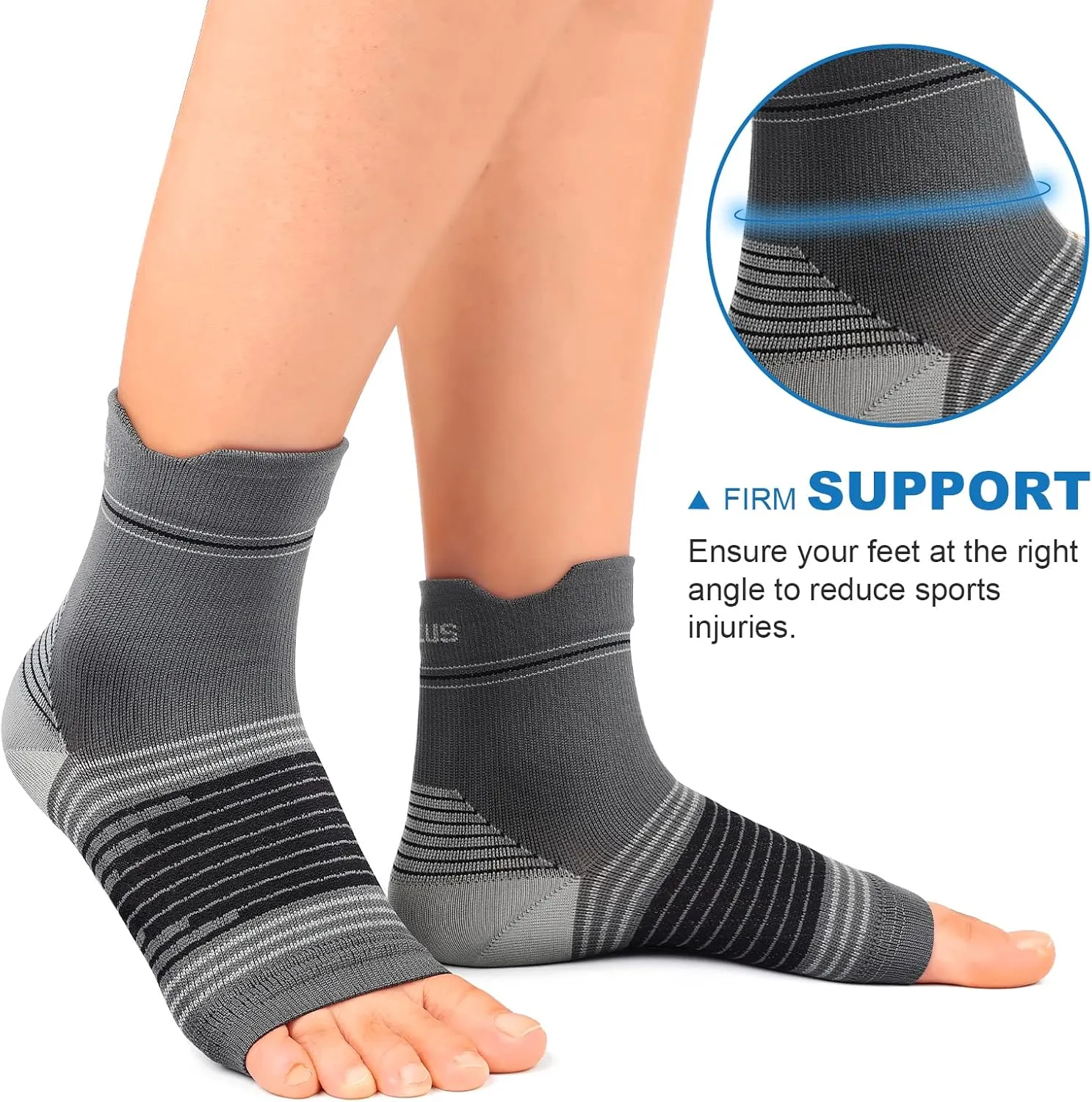 Plantar Fasciitis Sock (6 Pairs) for Men and Women, Compression Foot Sleeves with Arch and Ankle Support (Black, Gray, White, Medium)