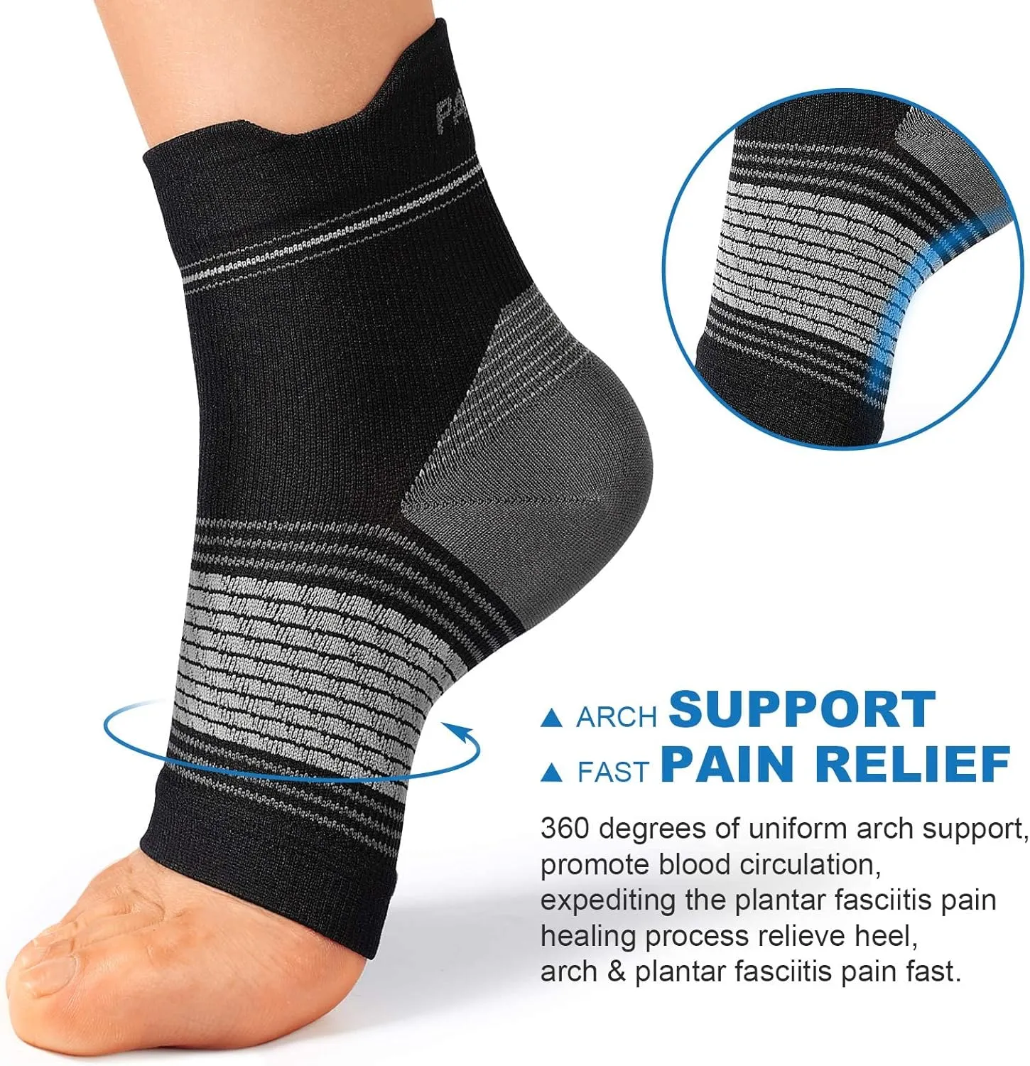 Plantar Fasciitis Sock (6 Pairs) for Men and Women, Compression Foot Sleeves with Arch and Ankle Support (Black, Gray, White, Medium)