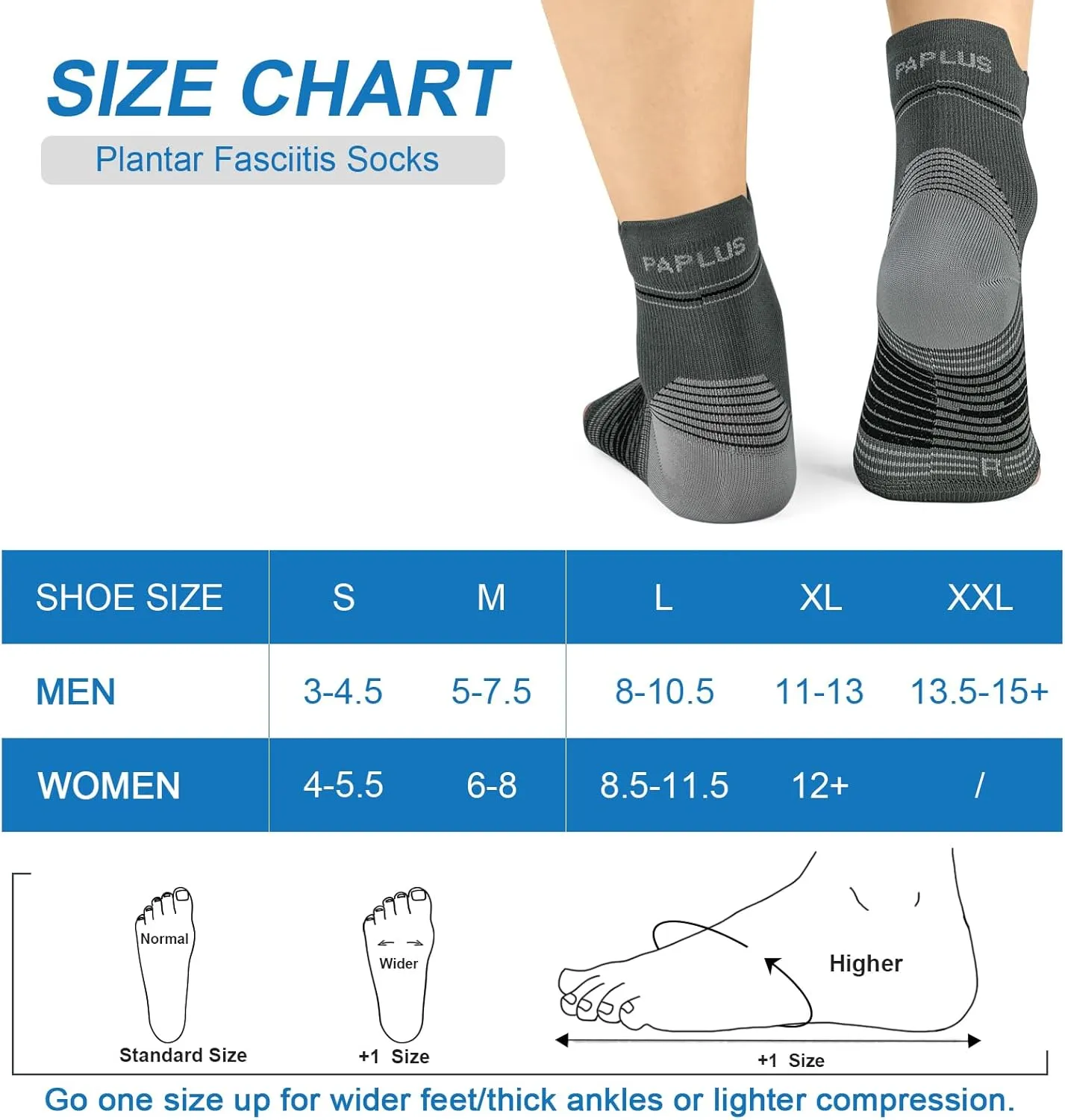 Plantar Fasciitis Sock (6 Pairs) for Men and Women, Compression Foot Sleeves with Arch and Ankle Support (Black, Gray, White, Medium)