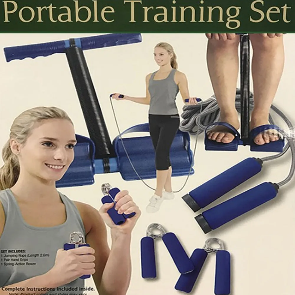 Portable Training Set ( Hand Grips, Jump Rope and Spring Action-Rower)