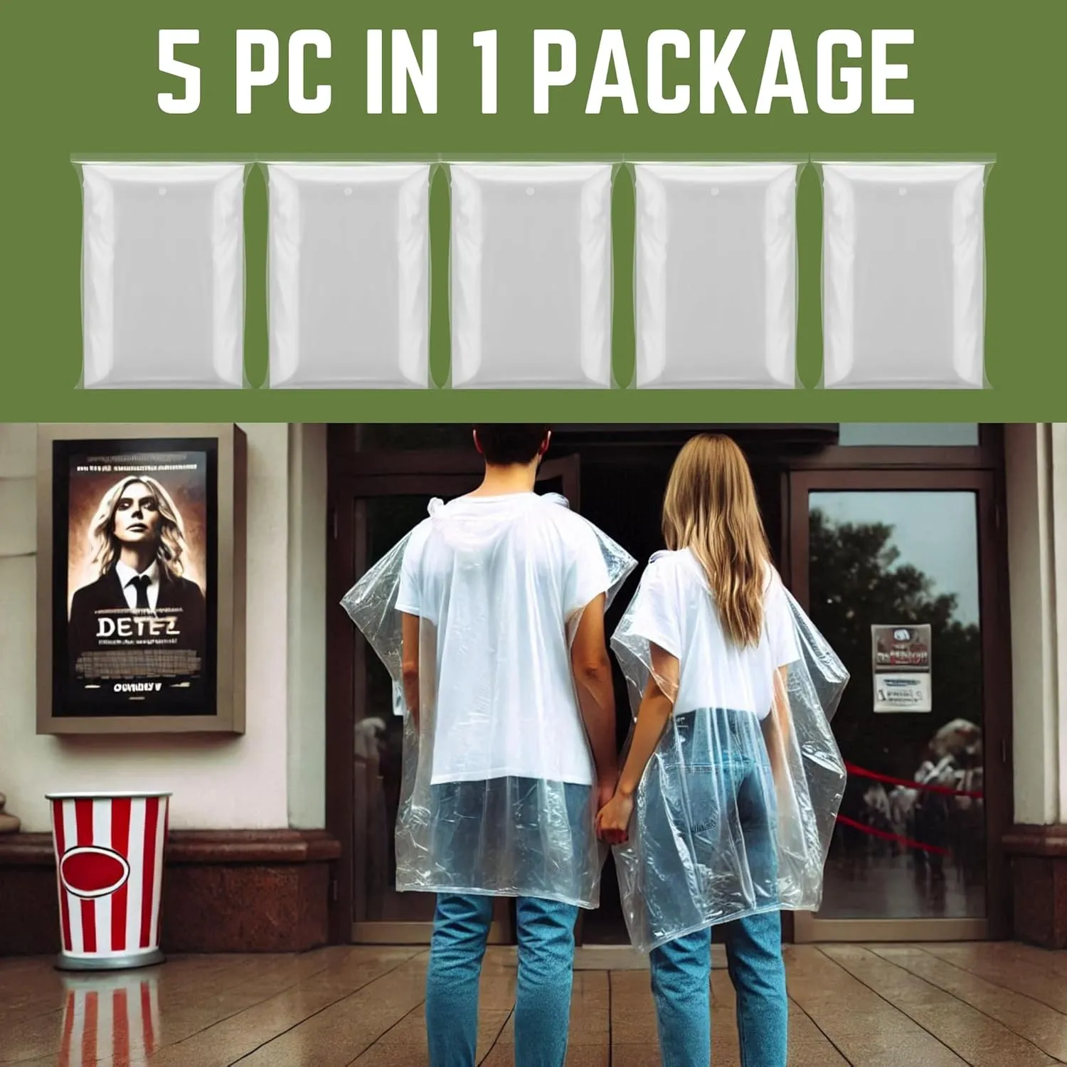 Rain Ponchos for Adults,Disposable Ponchos for Men and Women,5 Pack Lightweight and Durable Emergency Ponchos