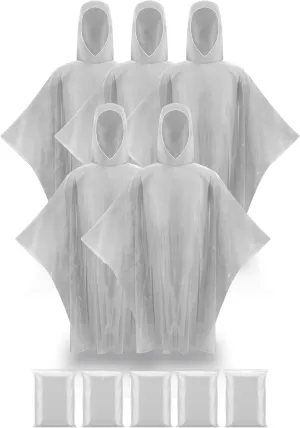 Rain Ponchos for Adults,Disposable Ponchos for Men and Women,5 Pack Lightweight and Durable Emergency Ponchos