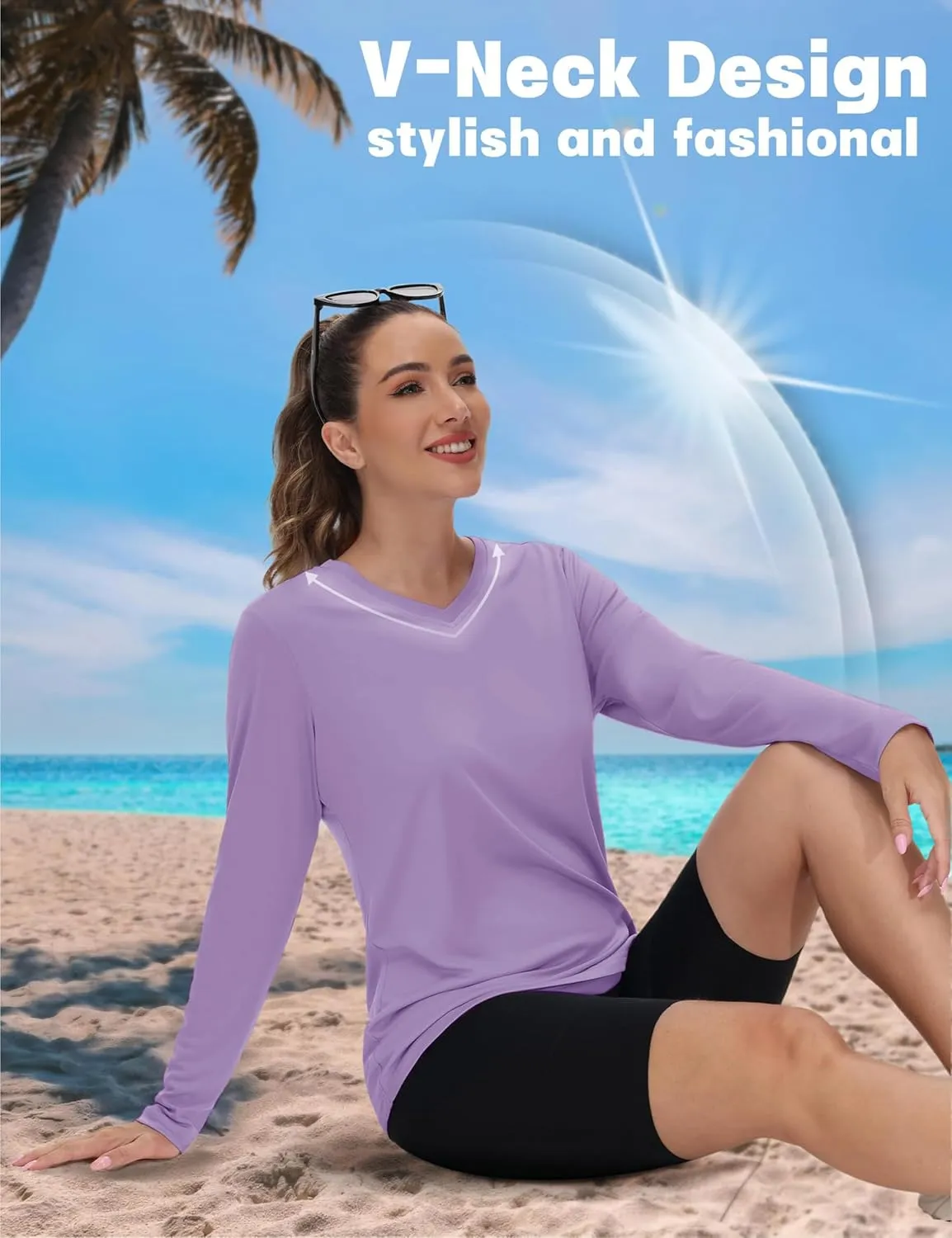 TACVASEN Women's Long Sleeve V Neck Workout Tops UPF 50  Sun Protection Quick Dry Lightweight Hiking Running T-Shirts