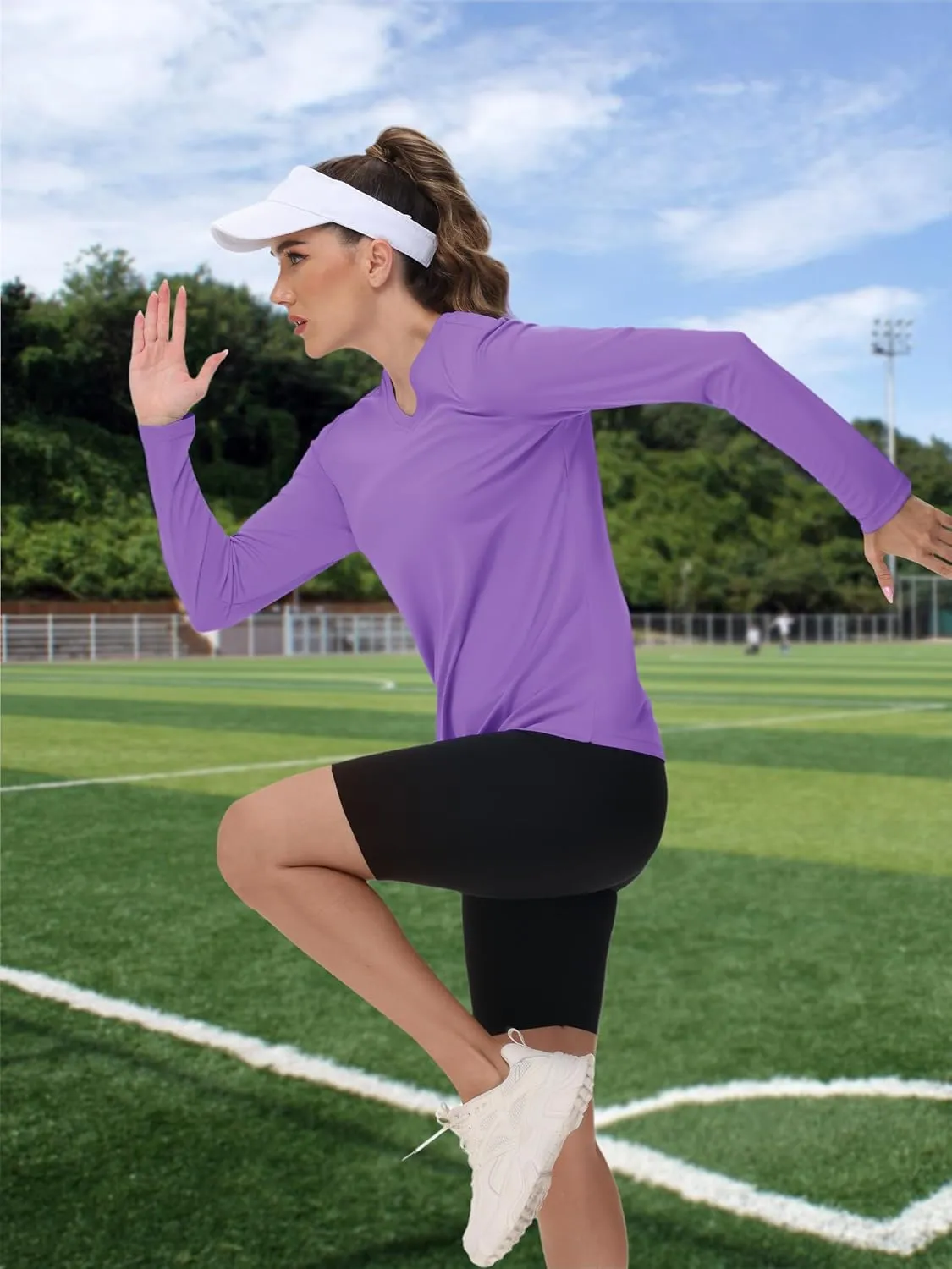 TACVASEN Women's Long Sleeve V Neck Workout Tops UPF 50  Sun Protection Quick Dry Lightweight Hiking Running T-Shirts