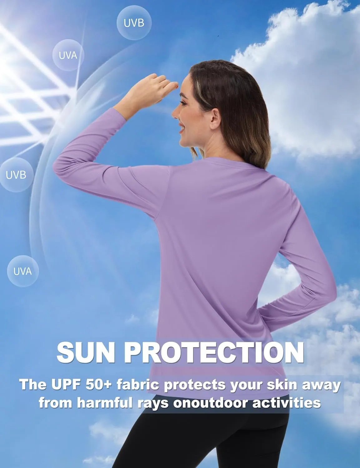 TACVASEN Women's Long Sleeve V Neck Workout Tops UPF 50  Sun Protection Quick Dry Lightweight Hiking Running T-Shirts