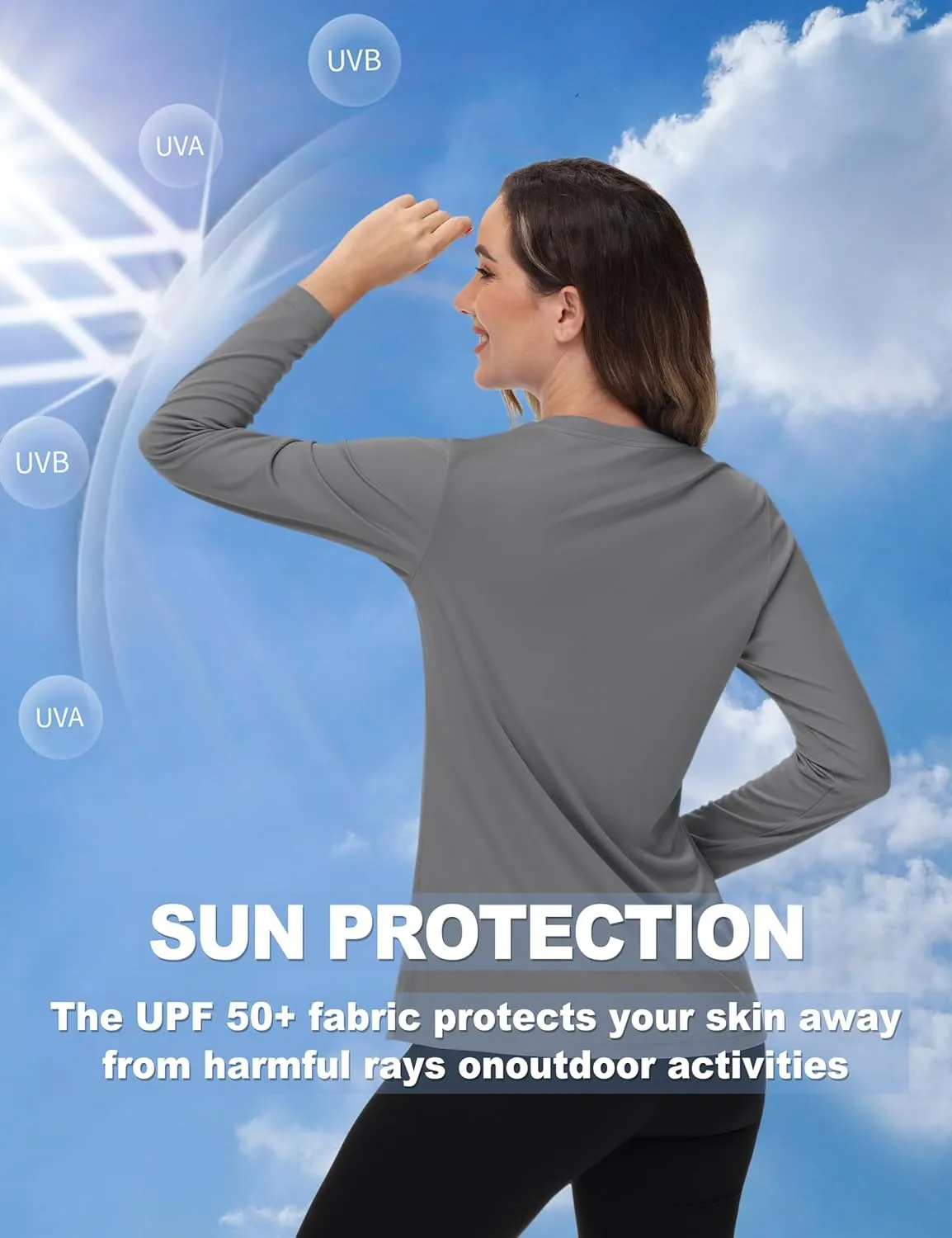 TACVASEN Women's Long Sleeve V Neck Workout Tops UPF 50  Sun Protection Quick Dry Lightweight Hiking Running T-Shirts