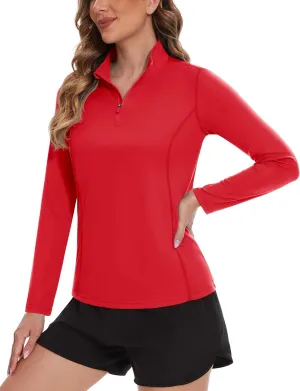 TACVASEN Women's Quarter Zip Pullover Golf Shirts UPF 50  Long Sleeve Sun Shirts UV Protection Workout Tops
