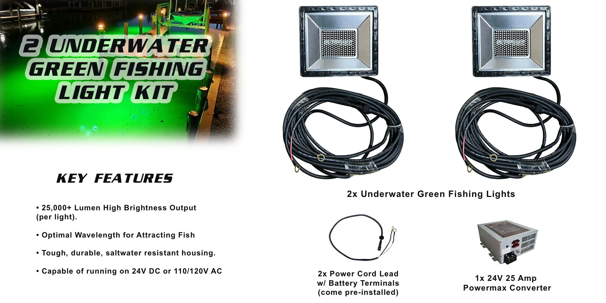 Underwater Green Fishing Light Kit