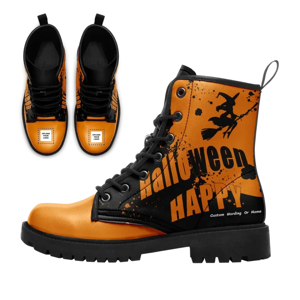 Unique Gift,Personalized Halloween Boots, Custom Skull Winter Boots,  Bat Boots for Men and Women