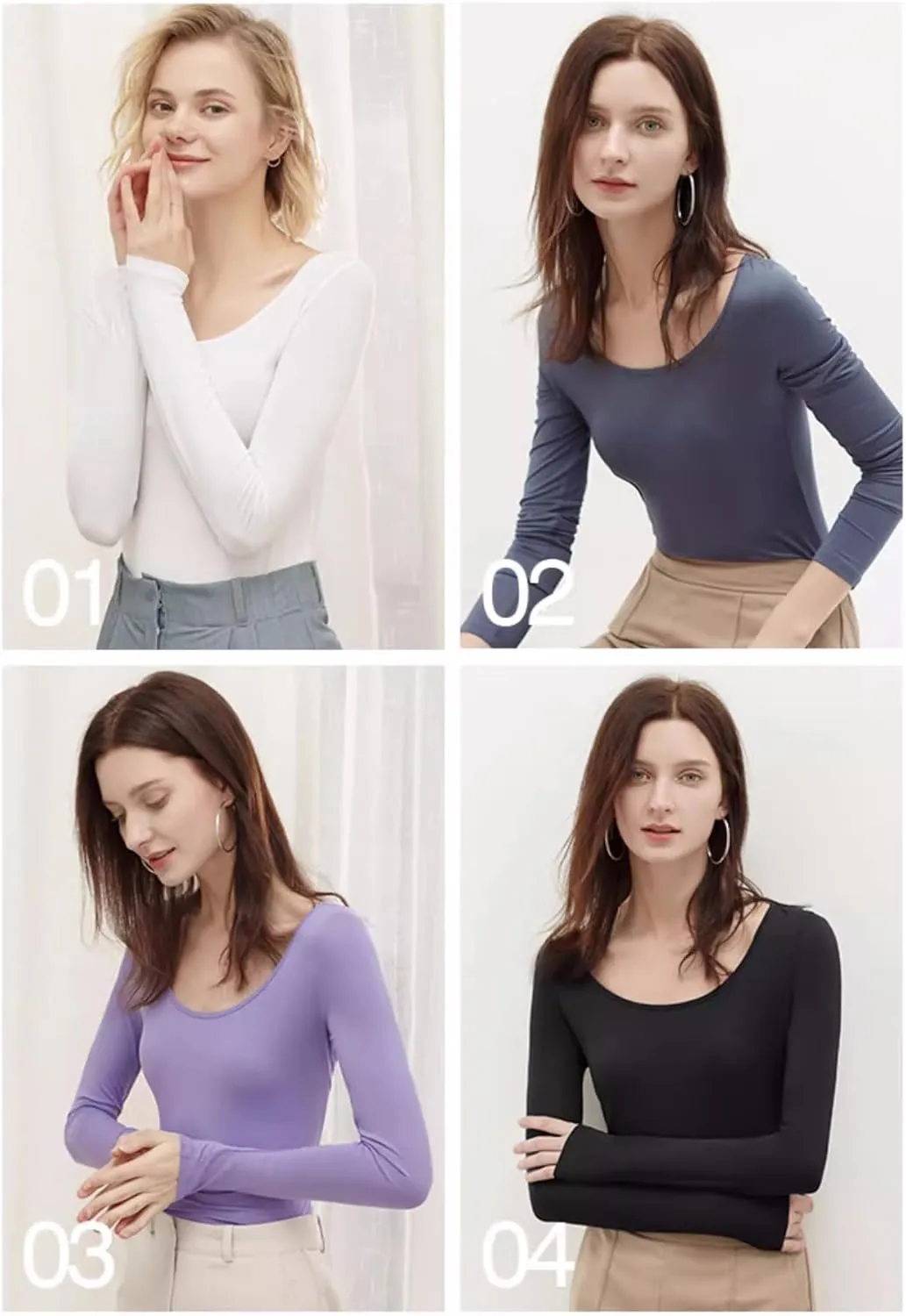 Women's Scoop Neck Thermal Underwear Shirts 2 Pack Tops Long Sleeve Slim Fit T Shirt Base Layer