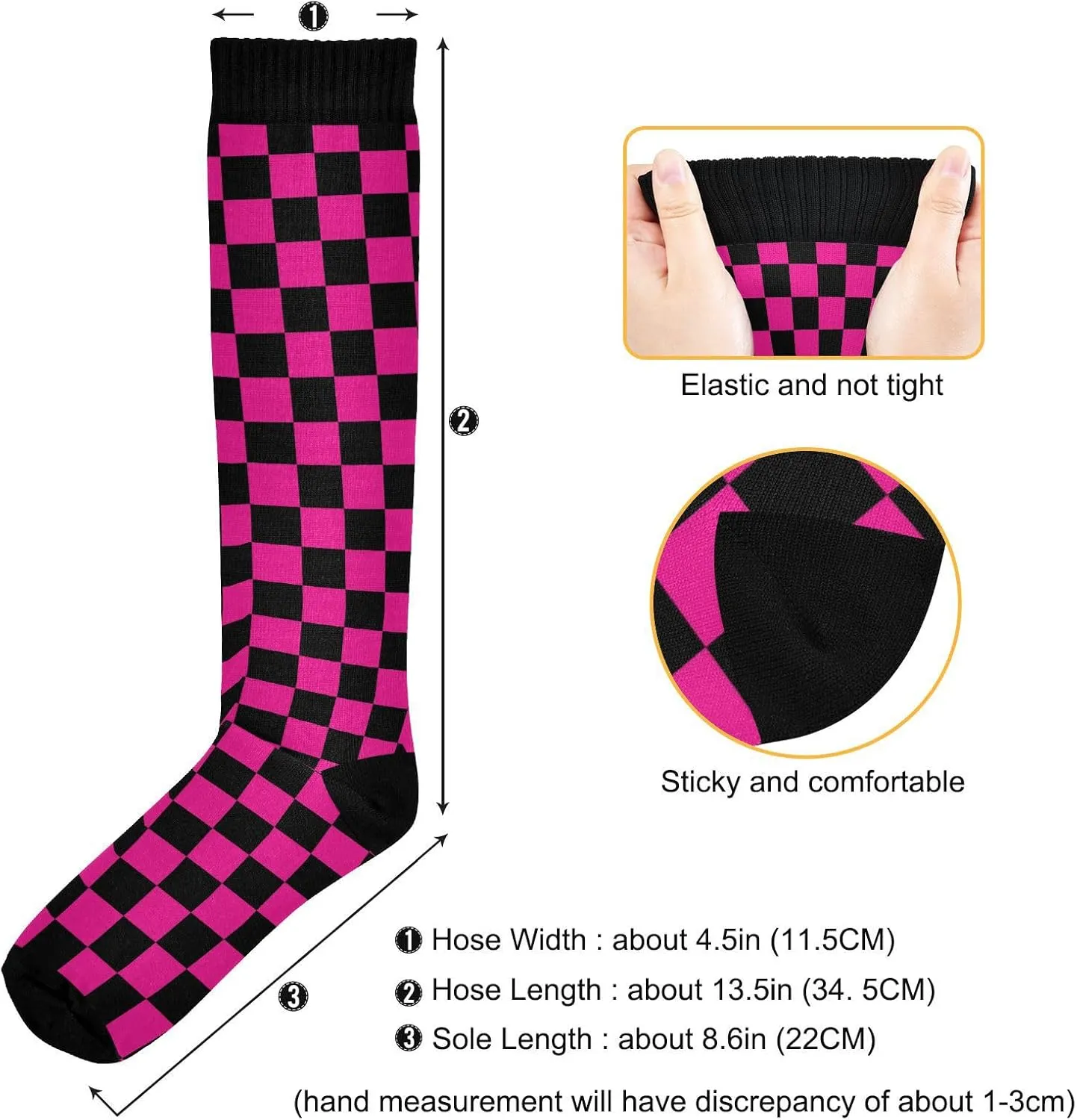 Wusikd Checkerboard Compression Socks for Women and Men Circulation Black Deep Pink Long Socks for Athletic Running 1